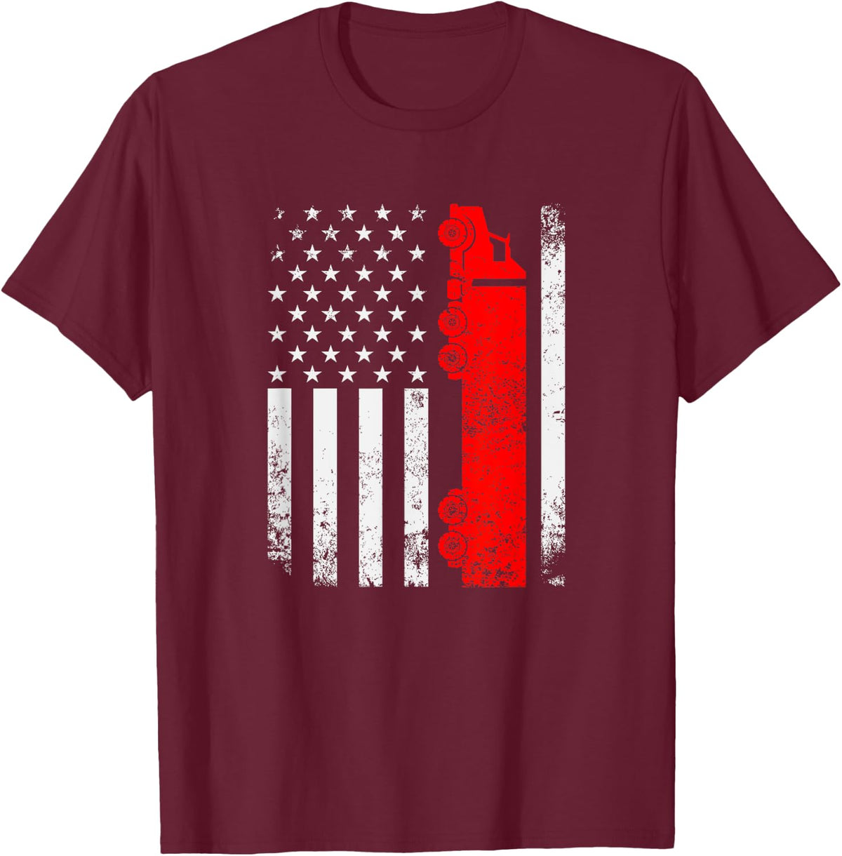 Vintage USA Truck Driver American Flag Father's Day Trucker Men T-Shirt - T-Shirt | Maroon