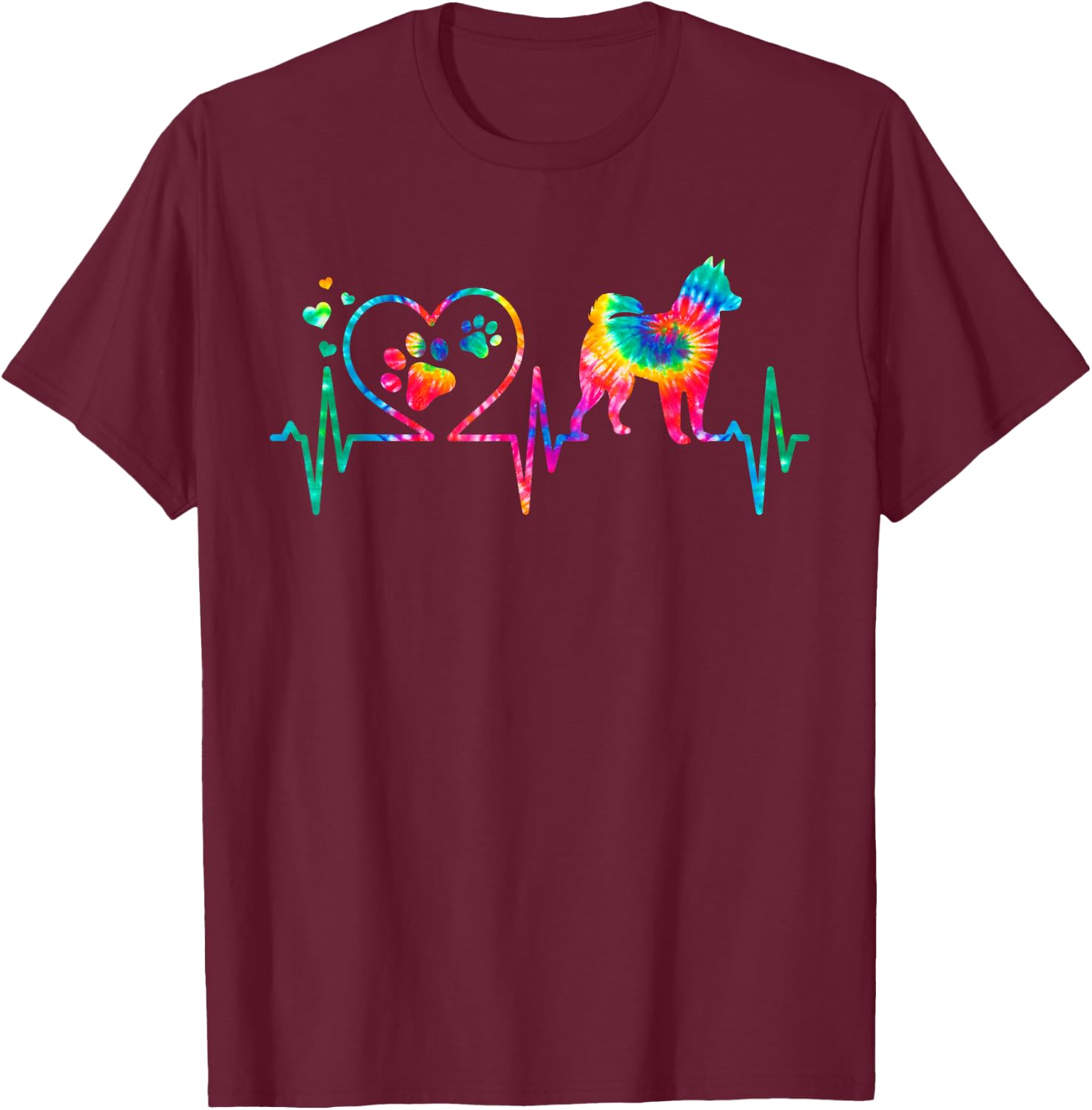 Alaskan Klee Kai Mom Dad Heartbeat Tie Dye Dog Gift T-Shirt - T-Shirt | Maroon
