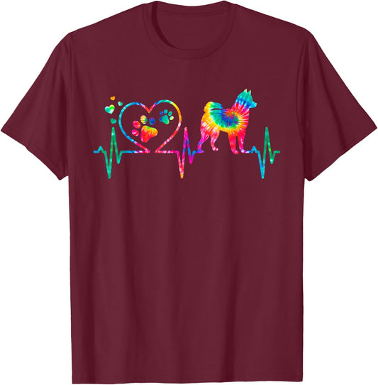 Alaskan Klee Kai Mom Dad Heartbeat Tie Dye Dog Gift T-Shirt - T-Shirt | Maroon