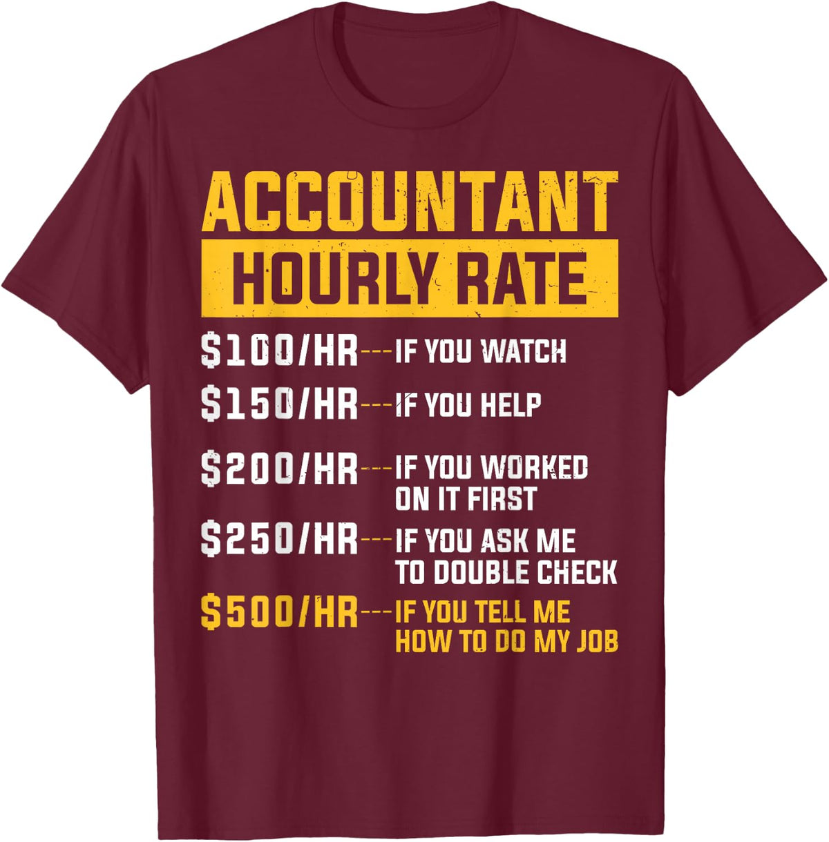Accountant Hourly Rate Funny Best CPA Officer Accountant T-Shirt - T-Shirt | Maroon