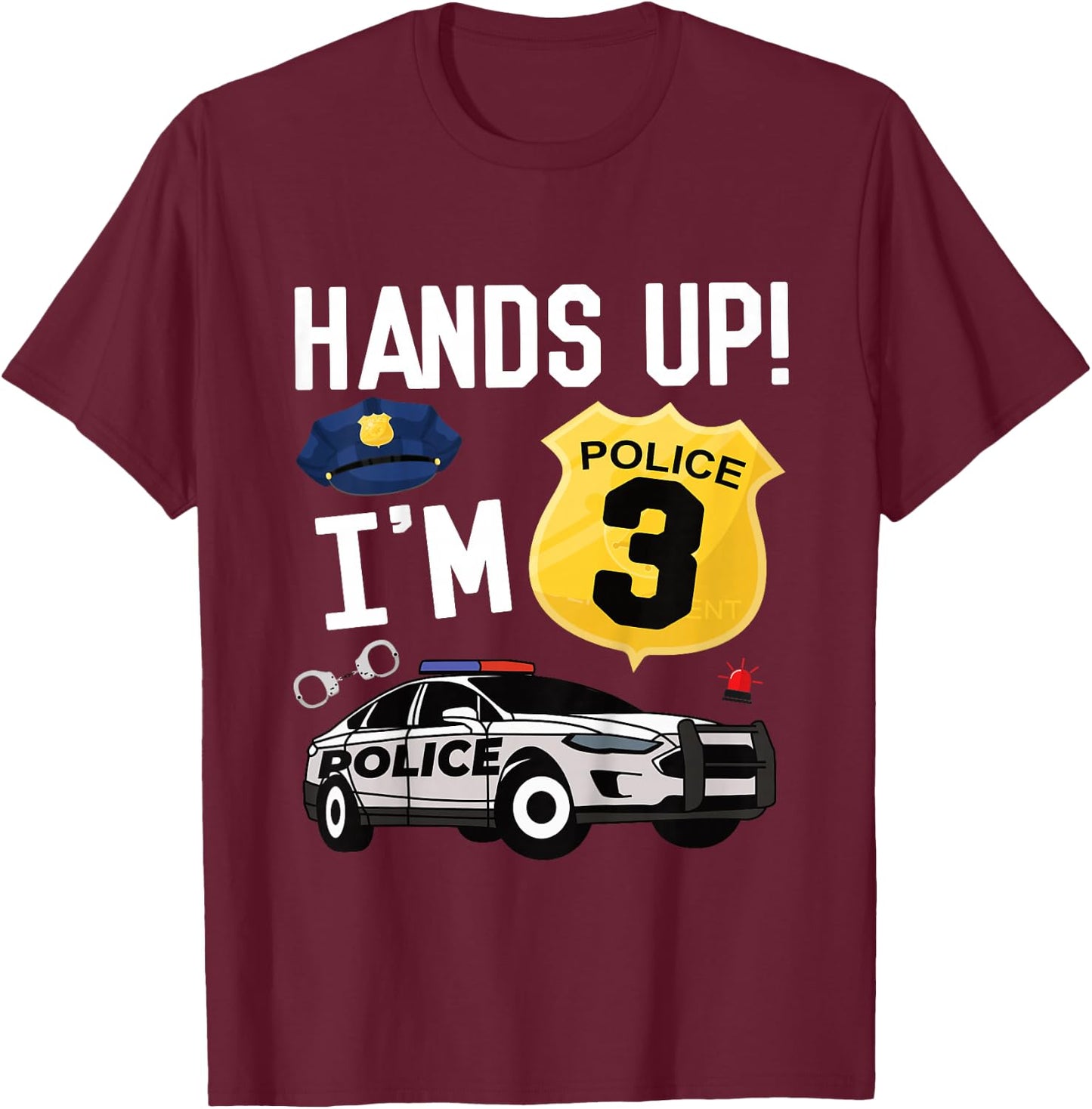 Kids 3rd Birthday Policeman Boy Three Year Old Police Officer T-Shirt - T-Shirt | Maroon