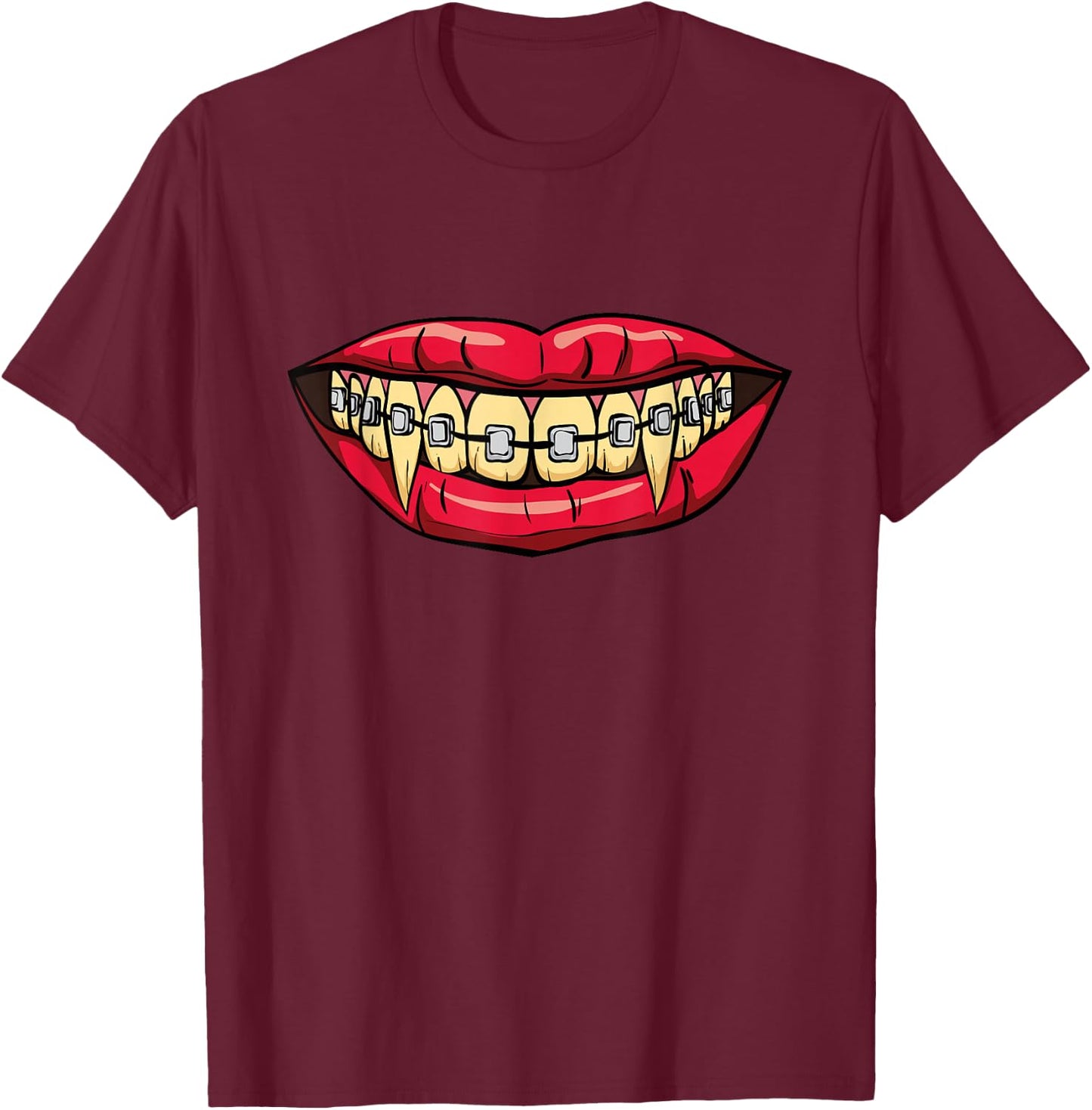 Vampire Fangs Halloween Dentist Orthodontic Braces T-Shirt - T-Shirt | Maroon
