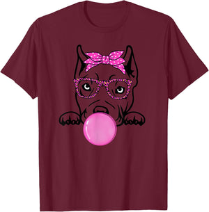 cute American Bully bubble gum bandana glasses Bully dog T-Shirt - T-Shirt | Maroon