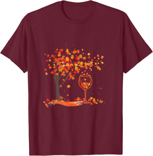 Glass of Wine Maple Leaf Autumn Fall Funny Drink Wine Lover T-Shirt - T-Shirt | Maroon