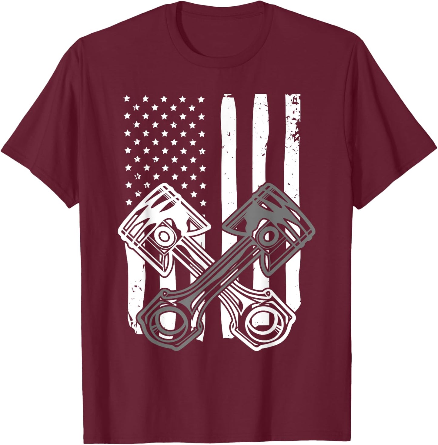 Vintage American Flag Piston Funny Muscle Car Mechanic Gift T-Shirt - T-Shirt | Maroon
