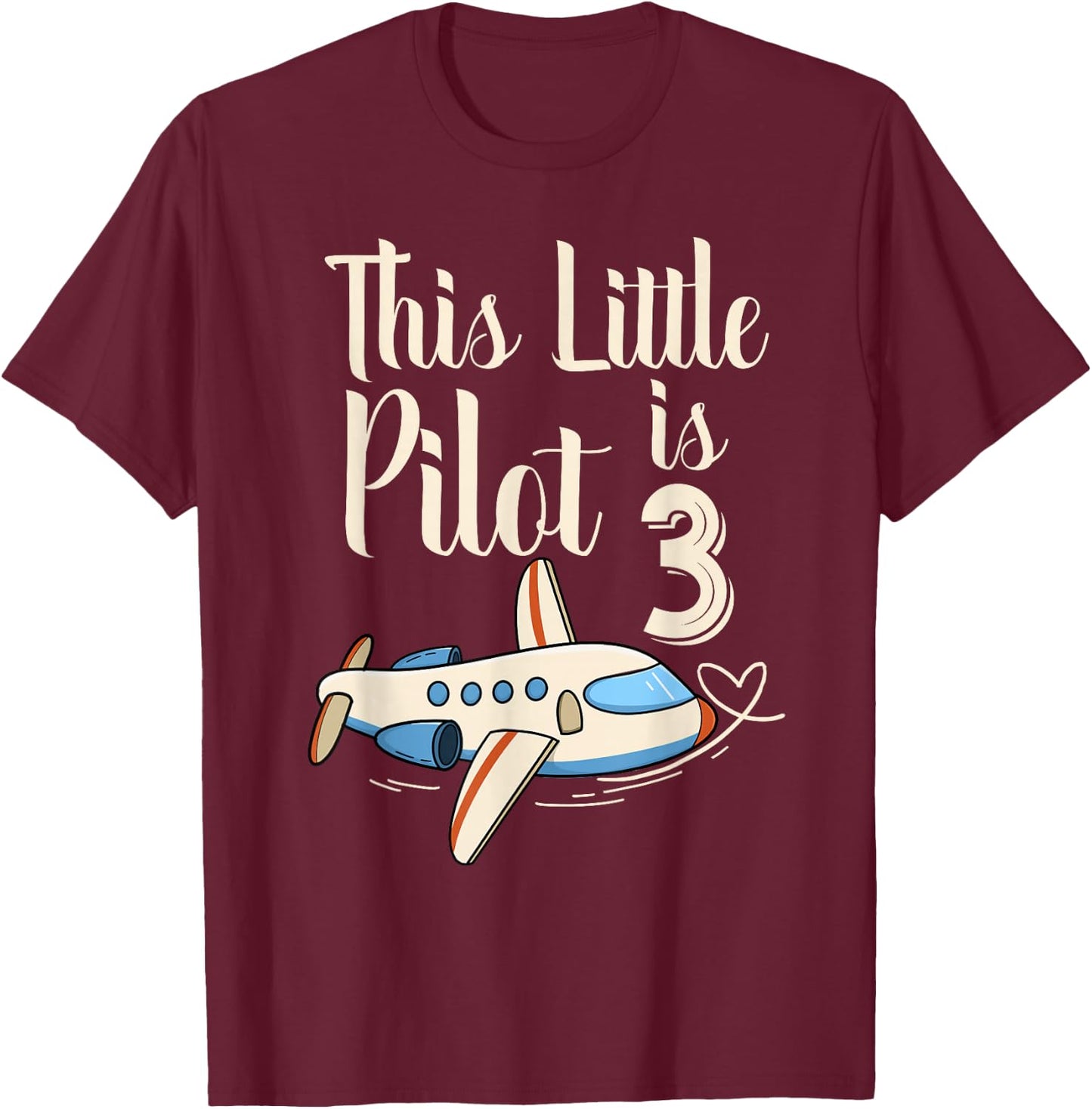 Kids 3 Year Old Boy Girl Airplane Pilot 3rd Birthday Party T-Shirt - T-Shirt | Maroon