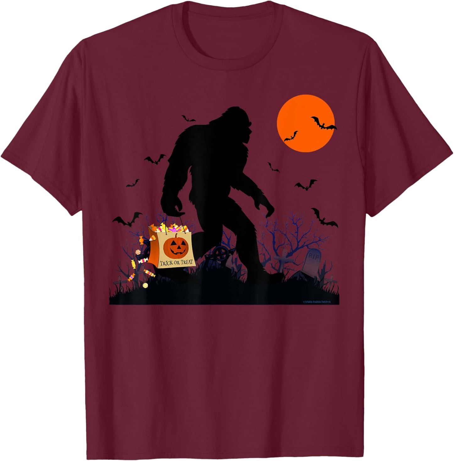 Funny Halloween Bigfoot Trick or Treating - Bigfoot T-Shirt - T-Shirt | Maroon
