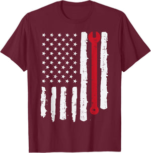 USA Flag Wrench Car Auto Mechanic Garage Patriotic Men Dad T-Shirt - T-Shirt | Maroon