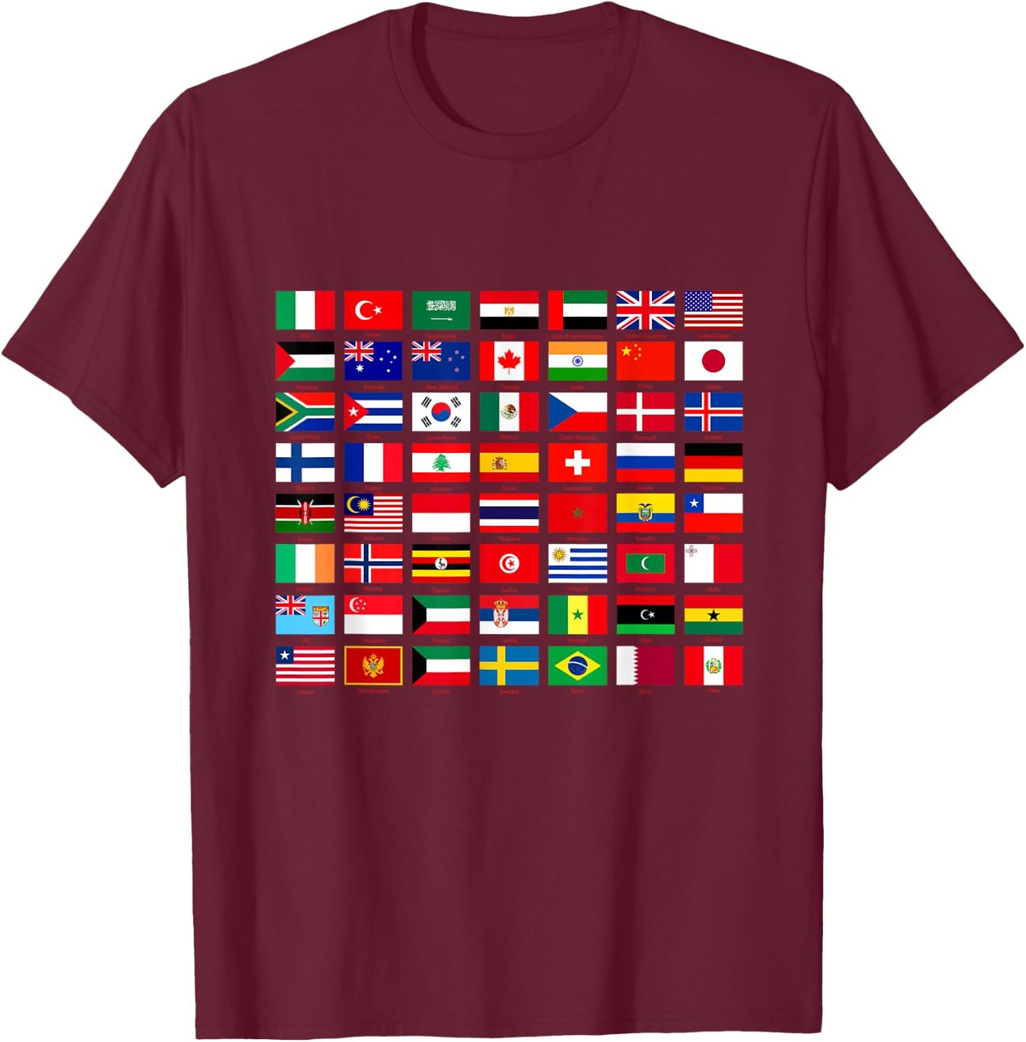 Flags of the Countries of the World Graphic Cool Designs T-Shirt - T-Shirt | Maroon