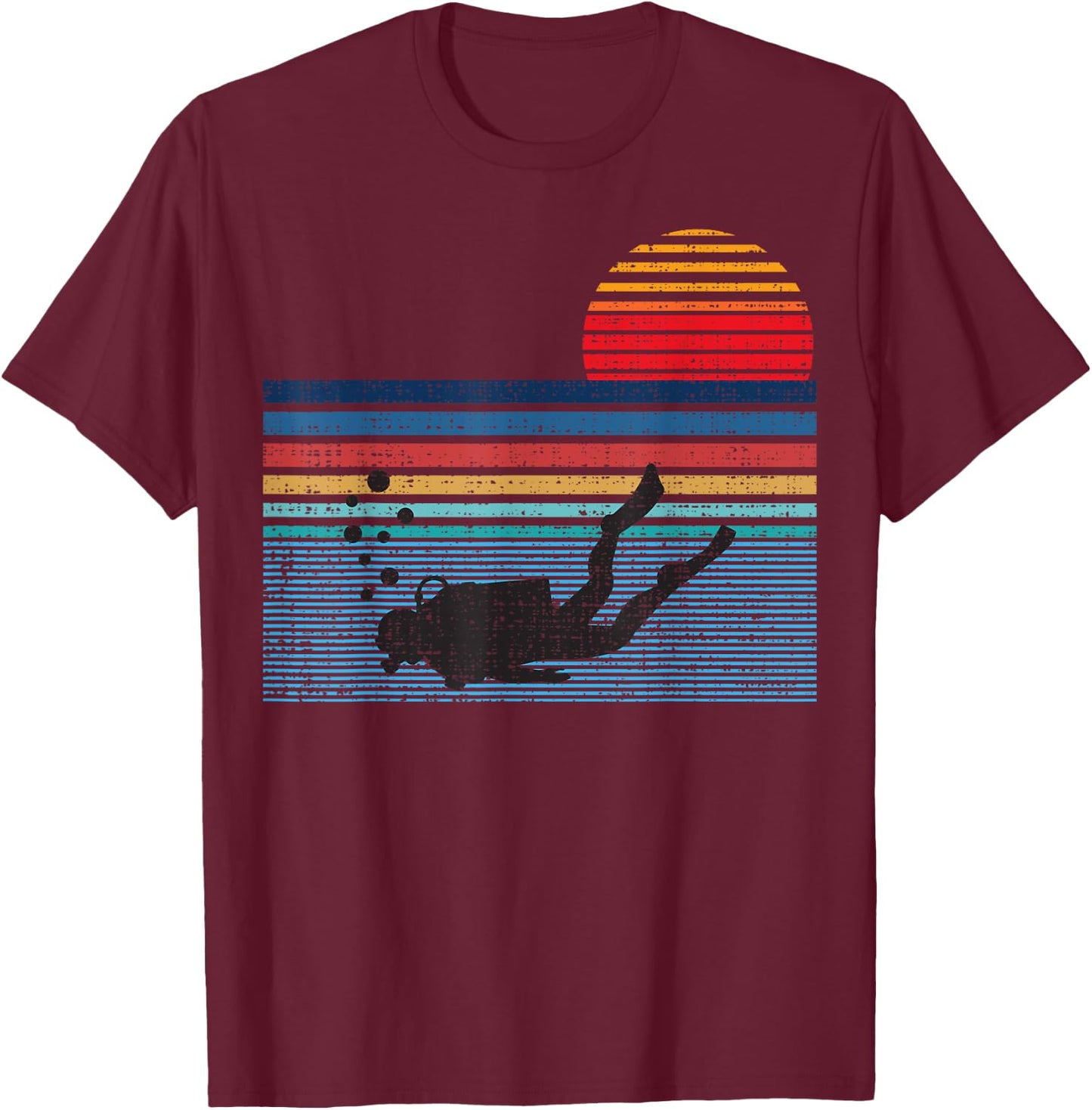 Vintage Retro Scuba Diving 80s Scuba Diver Shirt T-Shirt - T-Shirt | Maroon