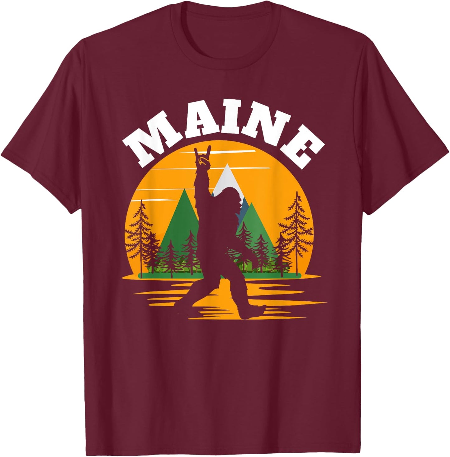 Maine US State Bigfoot Sasquatch T-Shirt - T-Shirt | Maroon
