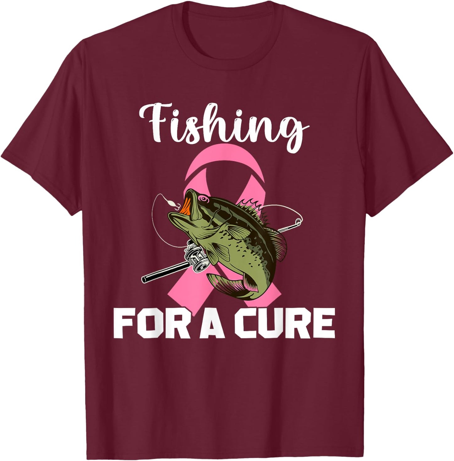 Fishing For A Cure Breast Cancer Awareness Fisher Warrior T-Shirt - T-Shirt | Maroon
