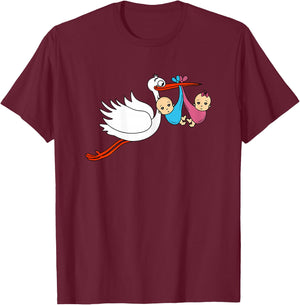 Pregnant Funny Mother Baby Twins Boy Girl T-Shirt - T-Shirt | Maroon