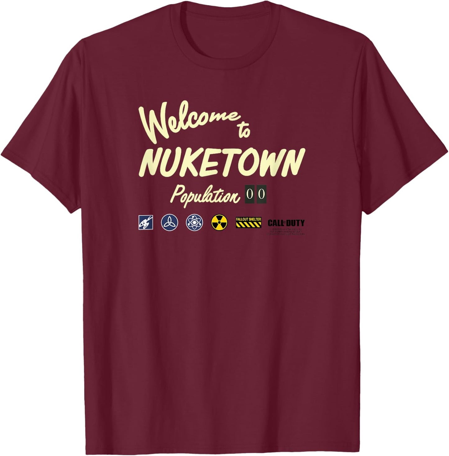 Call of Duty Nuketown Welcome Sign T-Shirt - T-Shirt | Maroon
