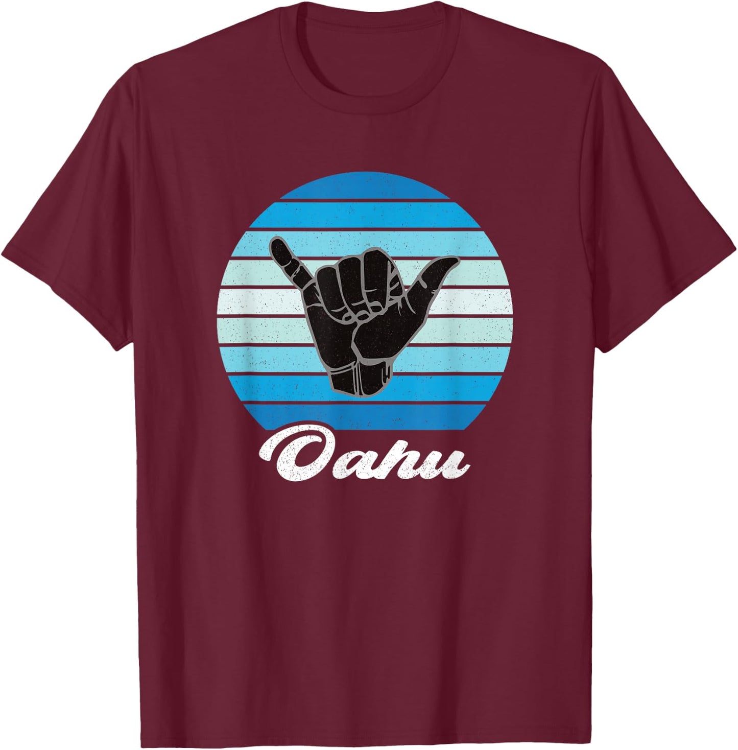 Oahu Hawaii Shaka Aloha Hawaiian Hang Loose Retro Vintage T-Shirt - T-Shirt | Maroon
