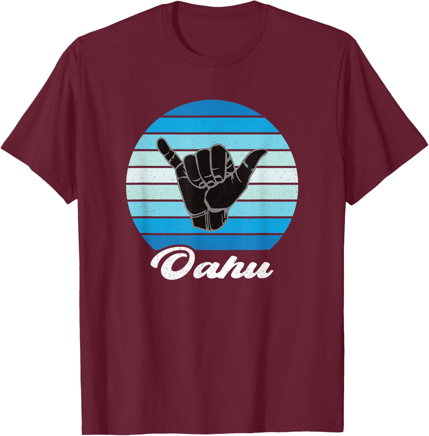 Oahu Hawaii Shaka Aloha Hawaiian Hang Loose Retro Vintage T-Shirt - T-Shirt | Maroon