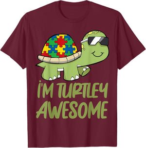 Turtle Awesome Autism Awareness Puzzle Piece T-Shirt - T-Shirt | Maroon