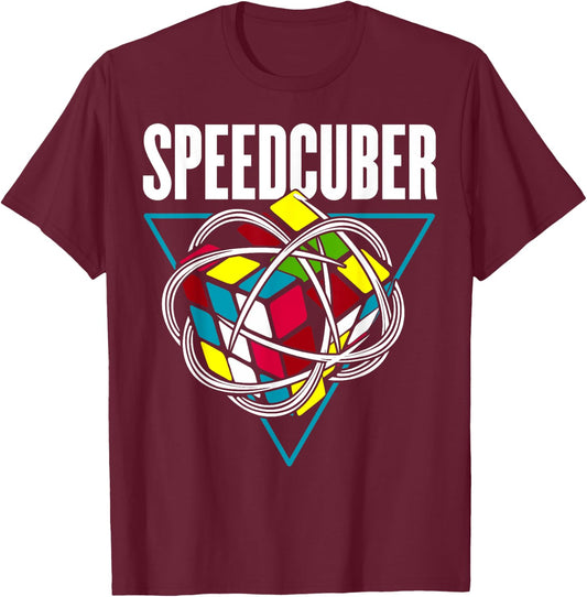 Competitive Puzzle Cube Speed Cuber Hobby 80's Vintage Toy T-Shirt - T-Shirt | Maroon