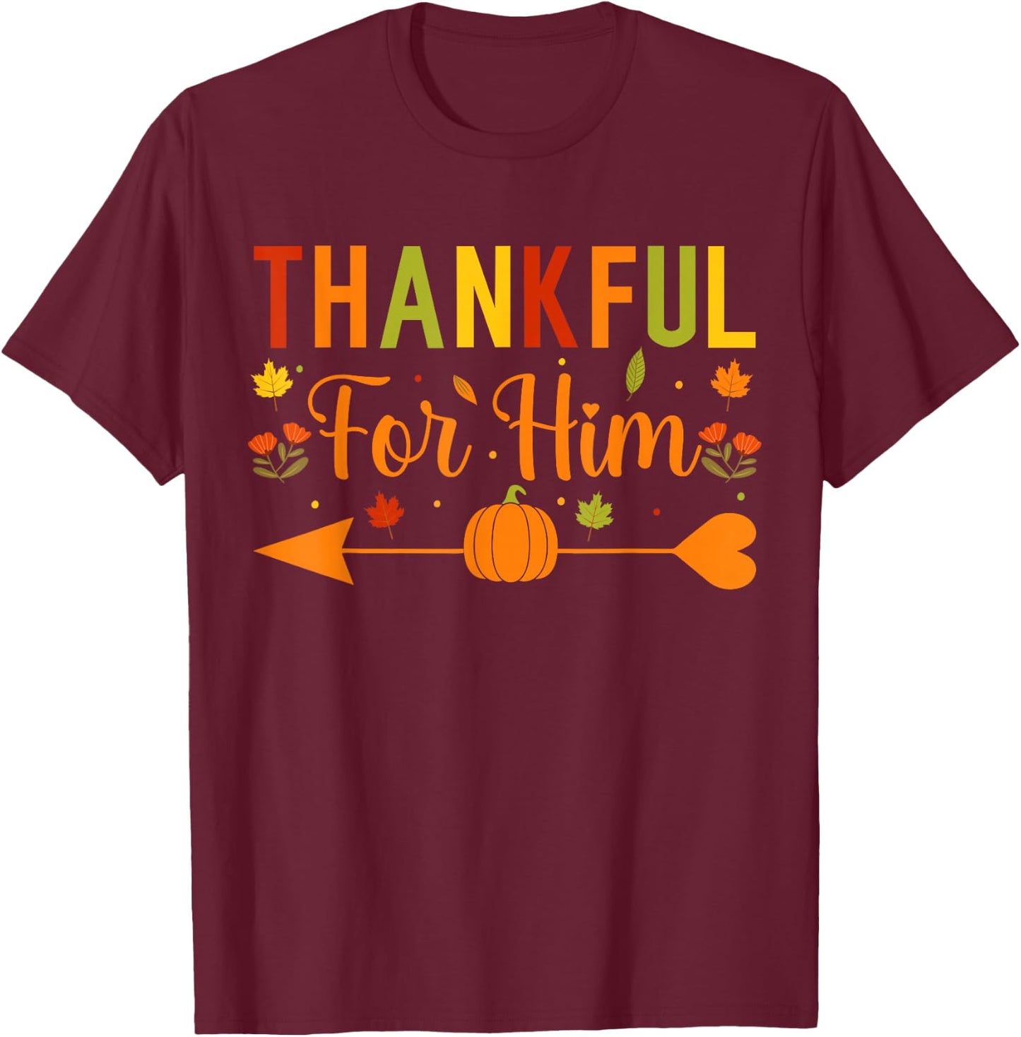 Thankful Couples Fall Matching Couple Thanksgiving T-Shirt - T-Shirt | Maroon