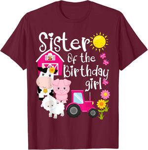 Farm Animals Sister Of The Birthday Girl Party Barnyard T-Shirt - T-Shirt | Maroon