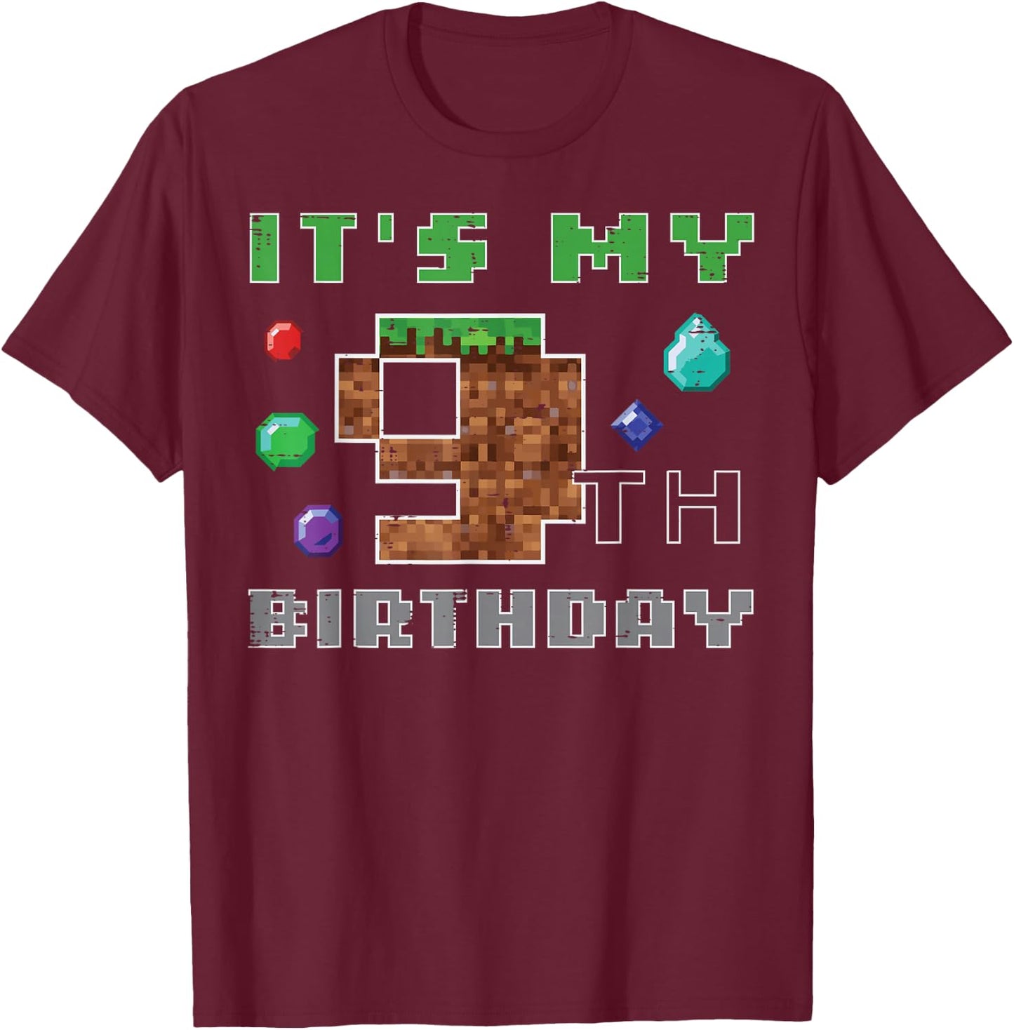 My 9th Birthday Pixel 9 Gamer Video Gaming Boys Kids Youth T-Shirt - T-Shirt | Maroon