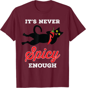 Mexican Spicy Food Shirt Hot Chili Red Pepper Black Cat T-Shirt - T-Shirt | Maroon