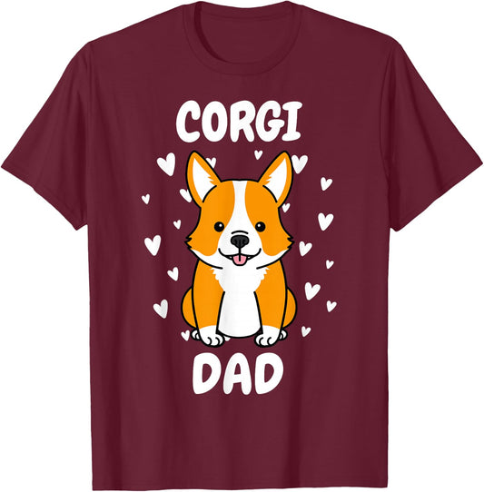 Corgi Dad Papa Daddy Pa Father for Father’s Day Pembroke T-Shirt - T-Shirt | Maroon