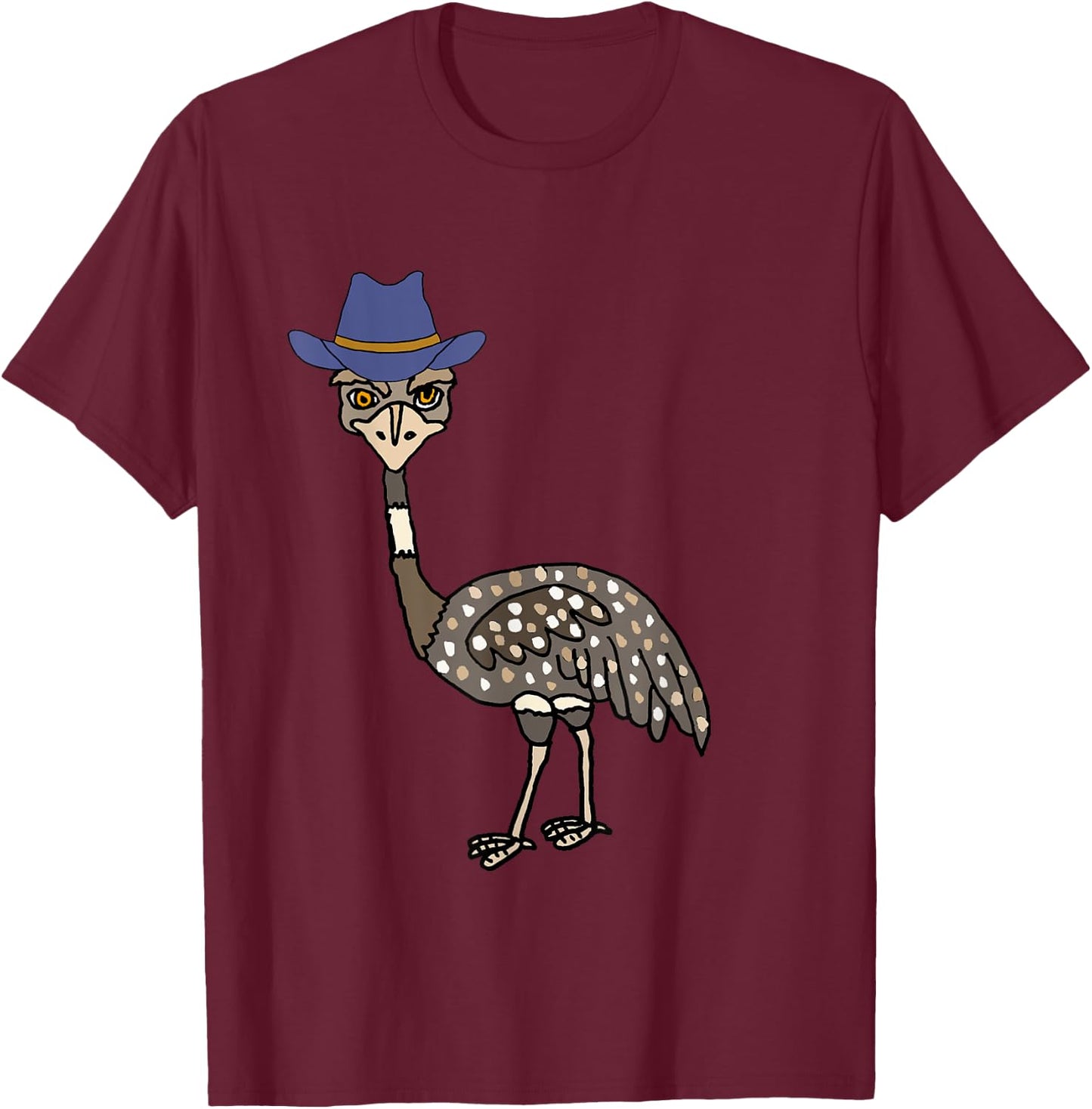 Smileteesanim Funny Emu Bird wearing Cowboy hat Cartoon T-Shirt - T-Shirt | Maroon