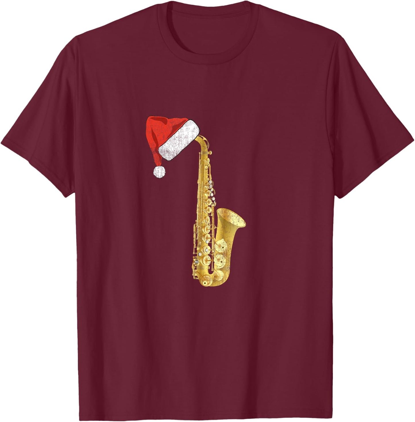 Christmas Saxophone Santa Hat Sax Player Holiday Music T-Shirt - T-Shirt | Maroon