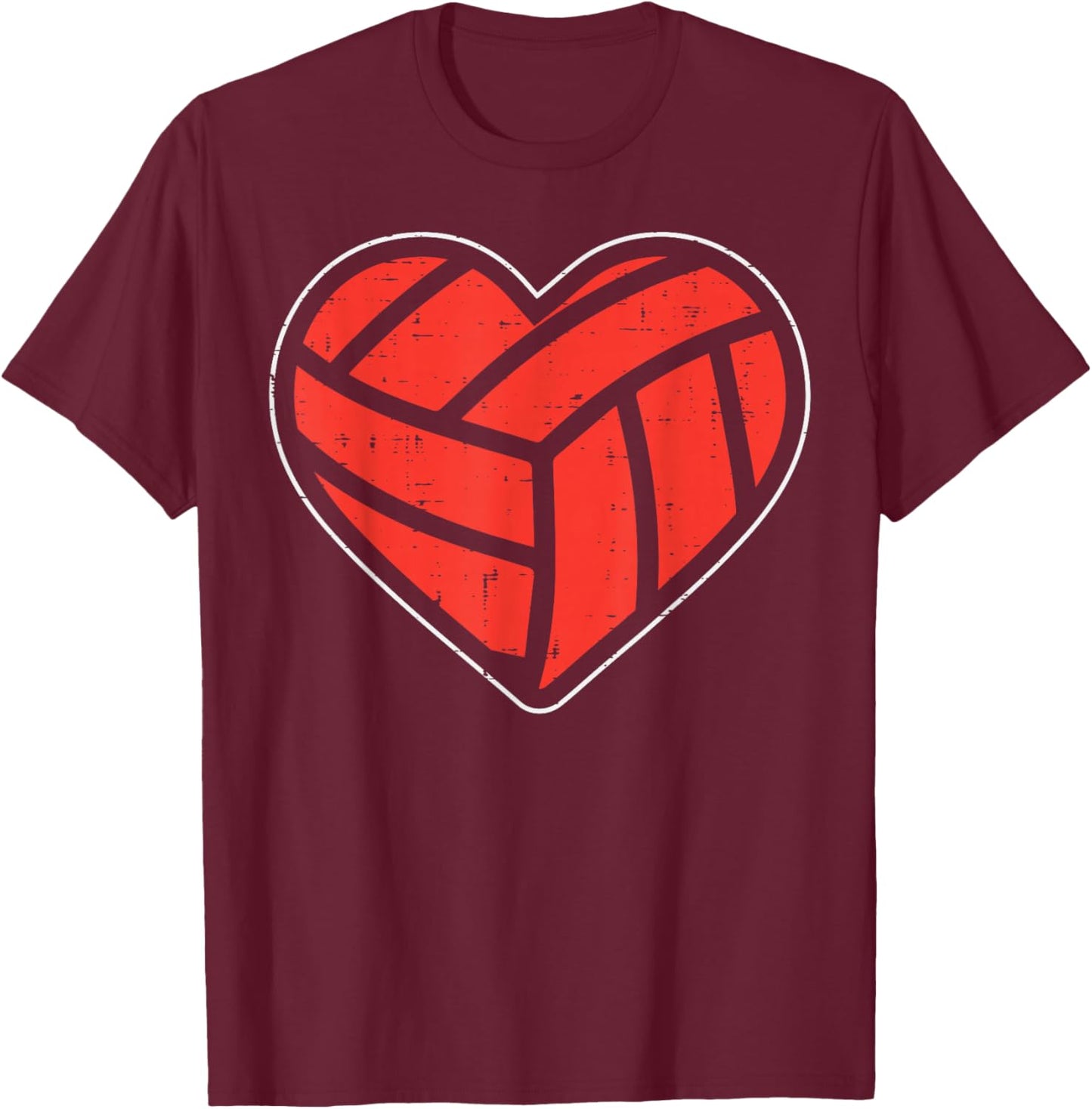 Volleyball Heart Love Valentines Day Sport Player Coach Gift T-Shirt - T-Shirt | Maroon