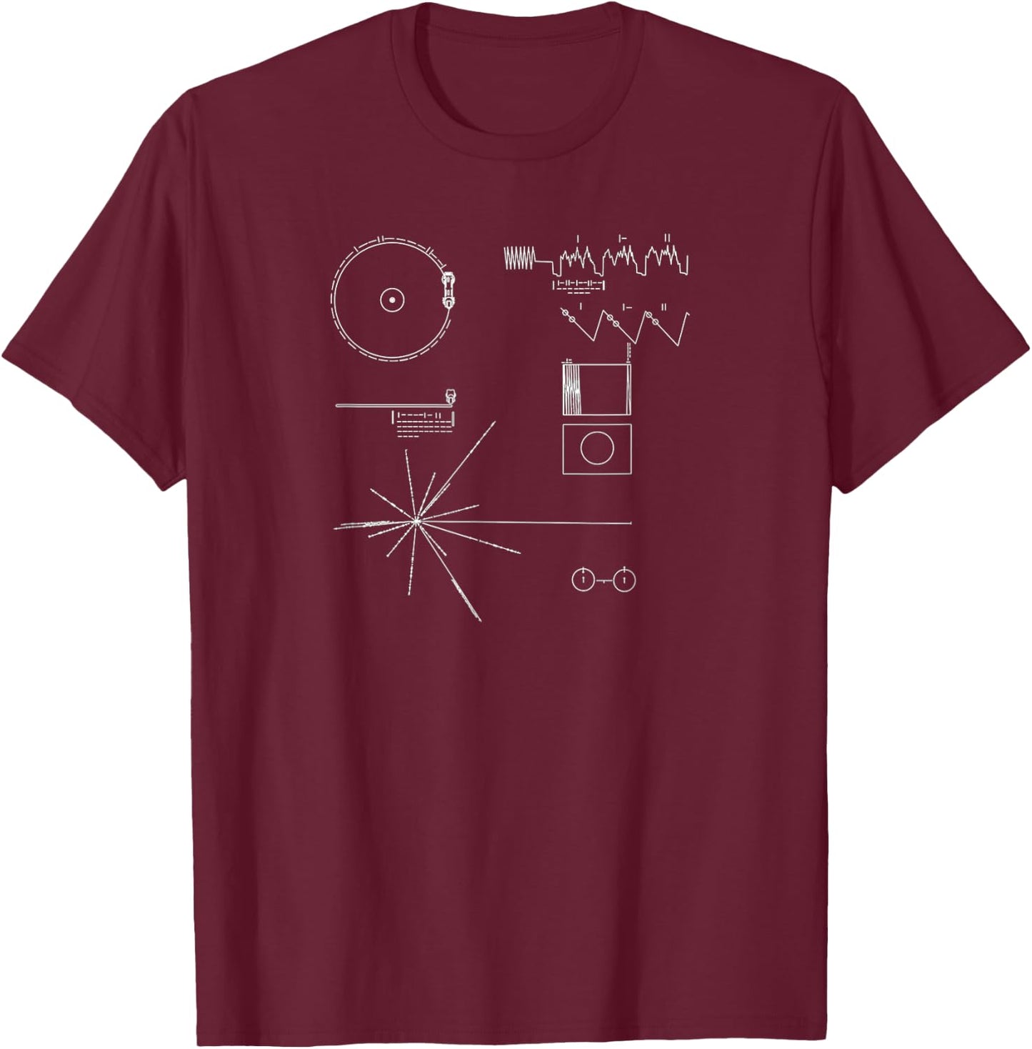 Major Future NASA Space Clothing Voyager Golden Record NASA Black Adult Classic Fit Short Sleeve T-Shirt - T-Shirt | Maroon