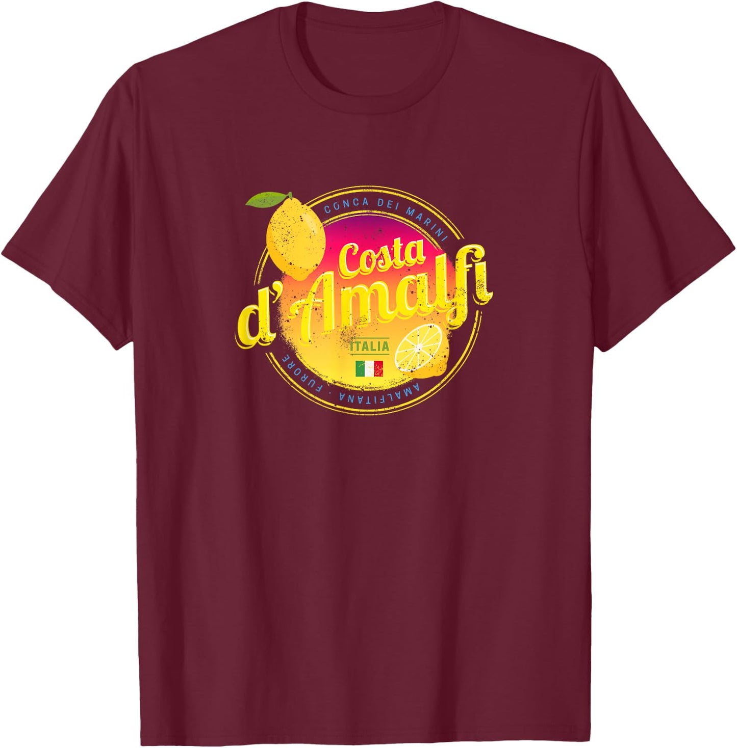 Costa d'Amalfi and Lemon Italy Vintage Amalfi Coast Souvenir T-Shirt - T-Shirt | Maroon