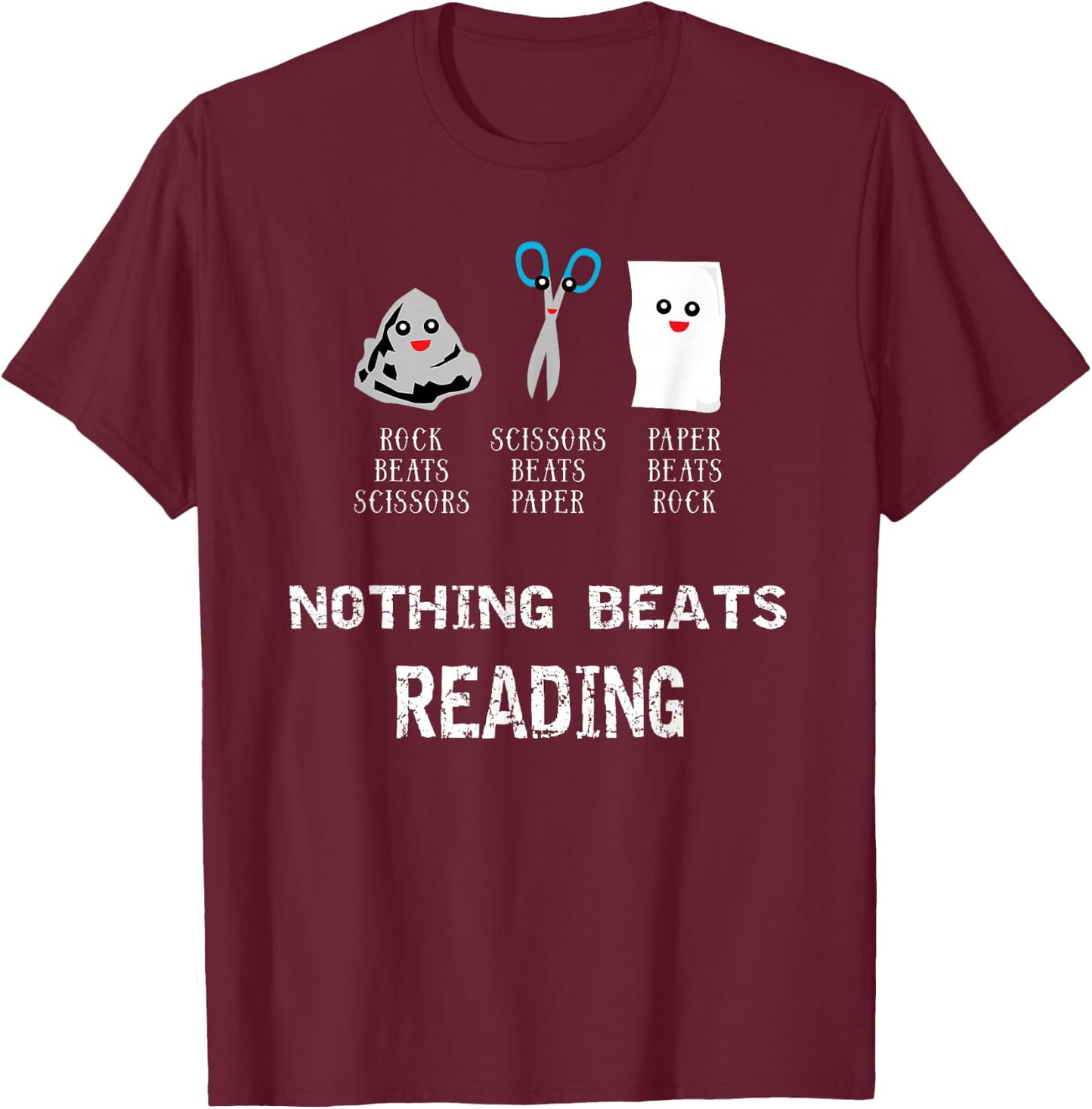 Rock Paper Scissors Reading Cool Hobby Book Lovers Gifts T-Shirt - T-Shirt | Maroon