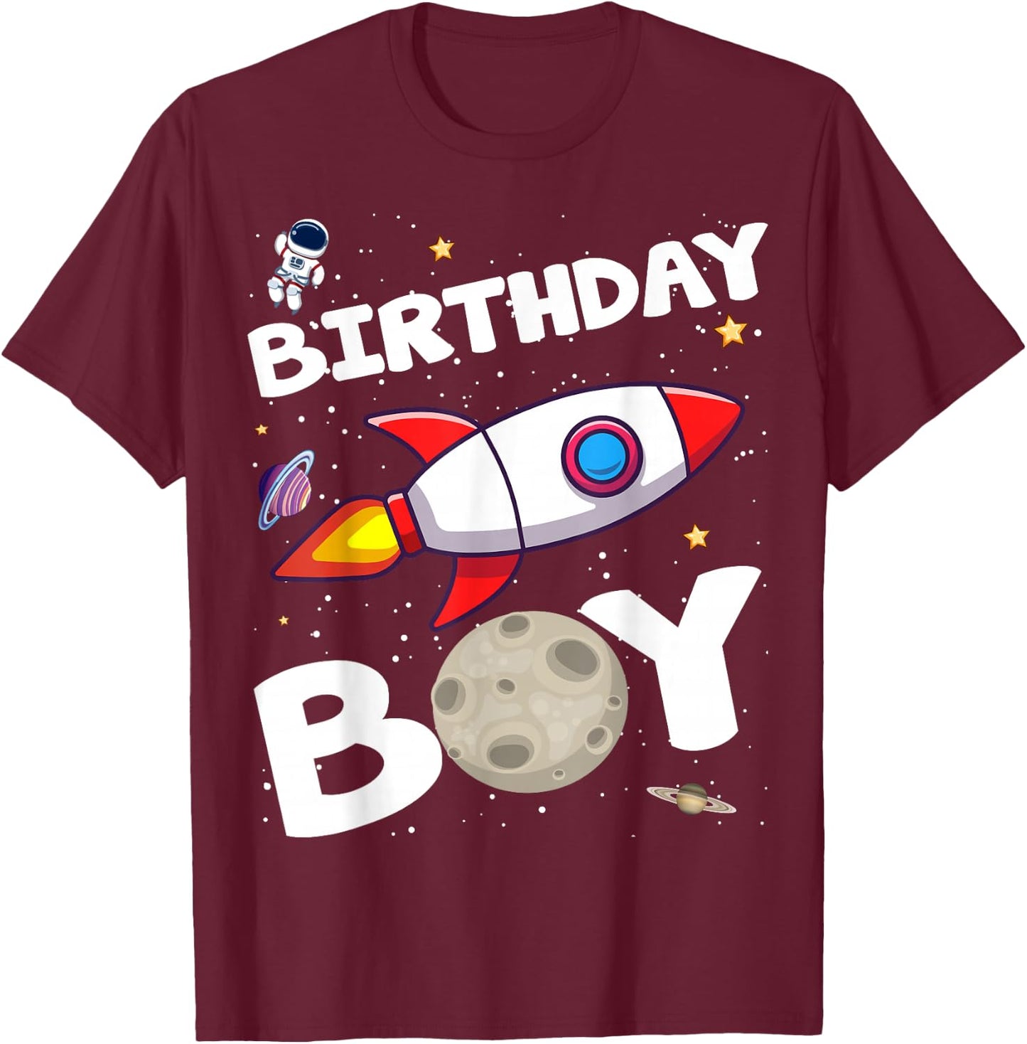 Birthday Boy Astronaut Space Theme Birthday Party Matching T-Shirt - T-Shirt | Maroon