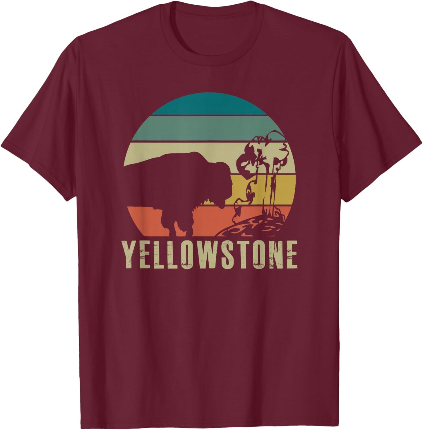 Yellowstone National Park Vintage Buffalo Bison Retro Gift T-Shirt - T-Shirt | Maroon