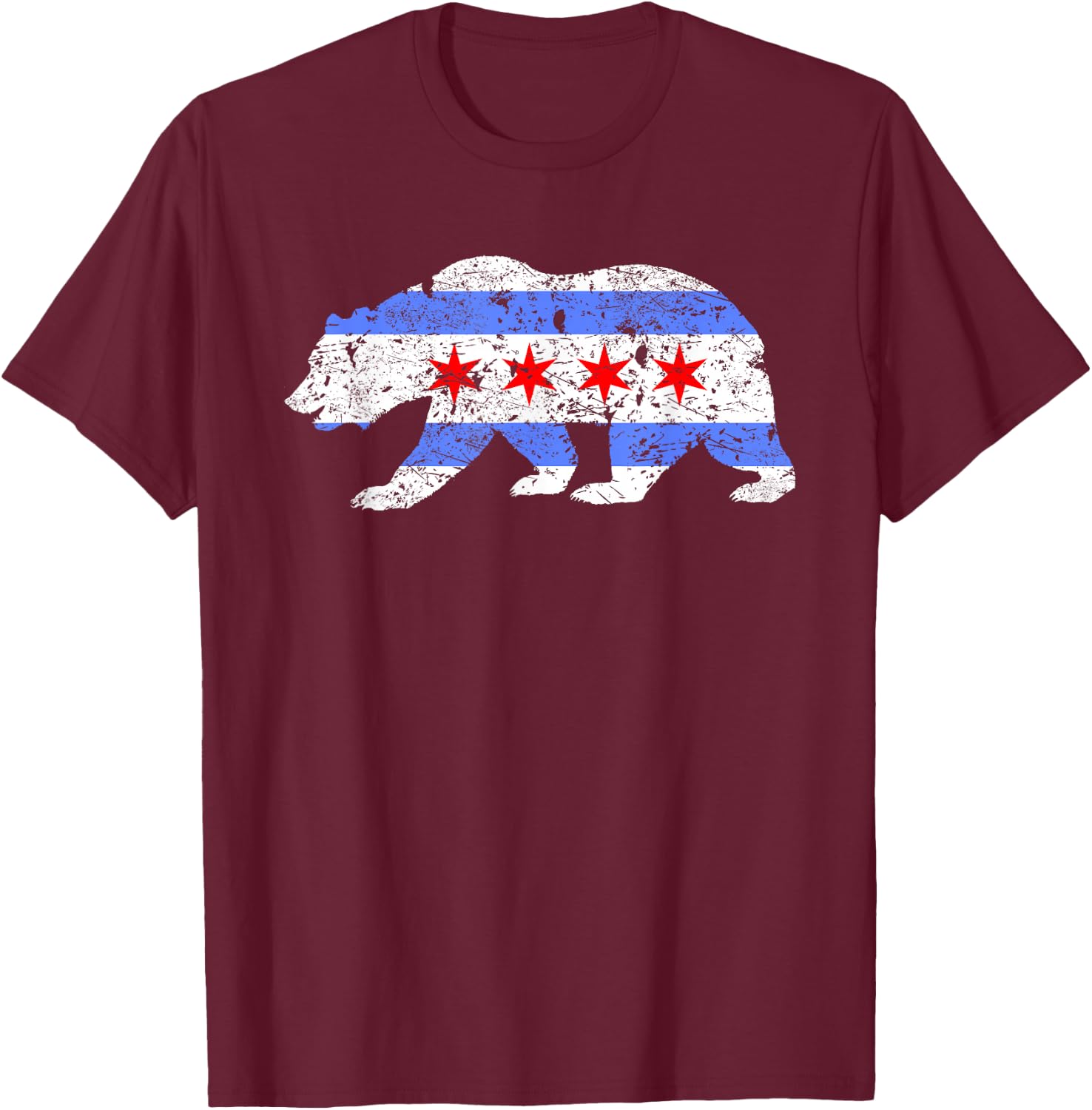 Chicago City Flag Distressed Bear Gift T-Shirt - T-Shirt | Maroon