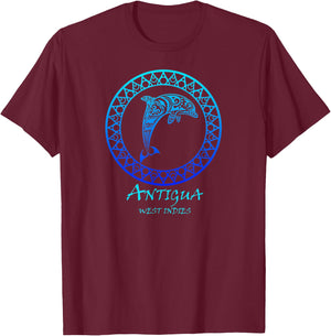 Antigua, West Indies Vintage Retro Tribal Dolphin Vacation T-Shirt - T-Shirt | Maroon