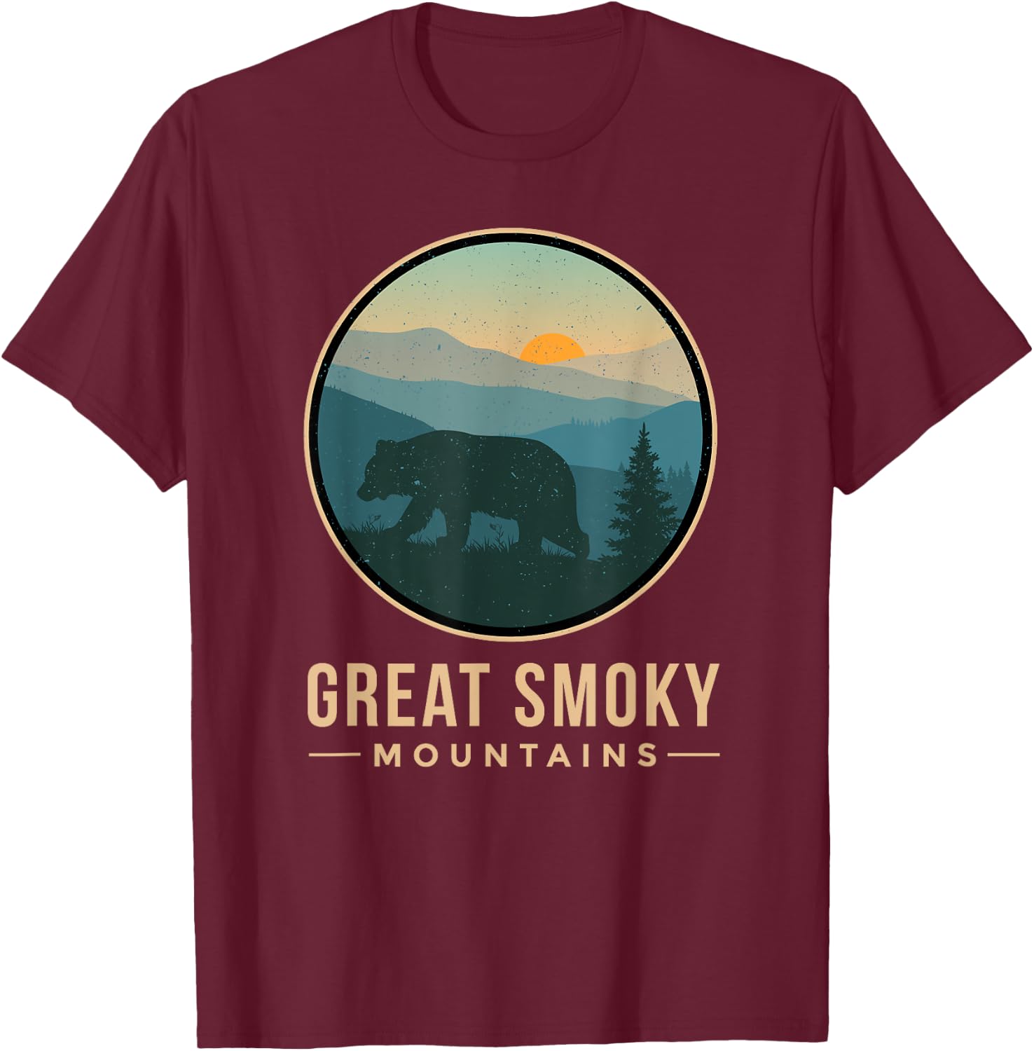 Great Smoky Mountains Shirt National Park Retro Bear Graphic T-Shirt - T-Shirt | Maroon