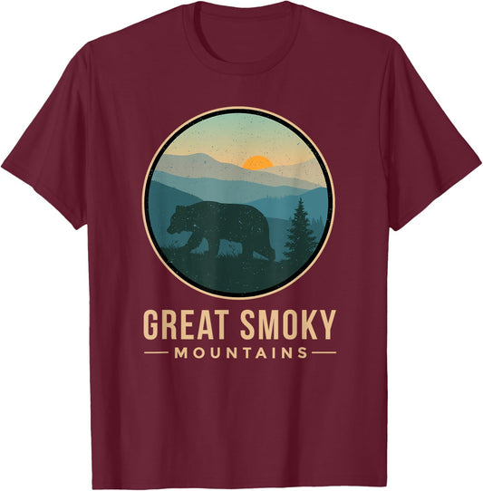 Great Smoky Mountains Shirt National Park Retro Bear Graphic T-Shirt - T-Shirt | Maroon