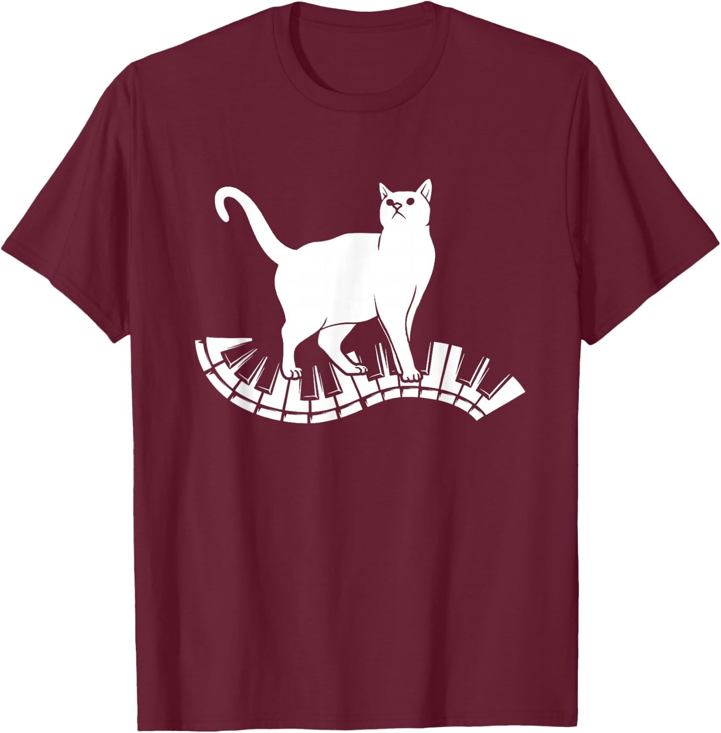 Funny Piano Music Cat Design Men Women Kids Cat Piano Lovers Small T-Shirt - T-Shirt | Maroon