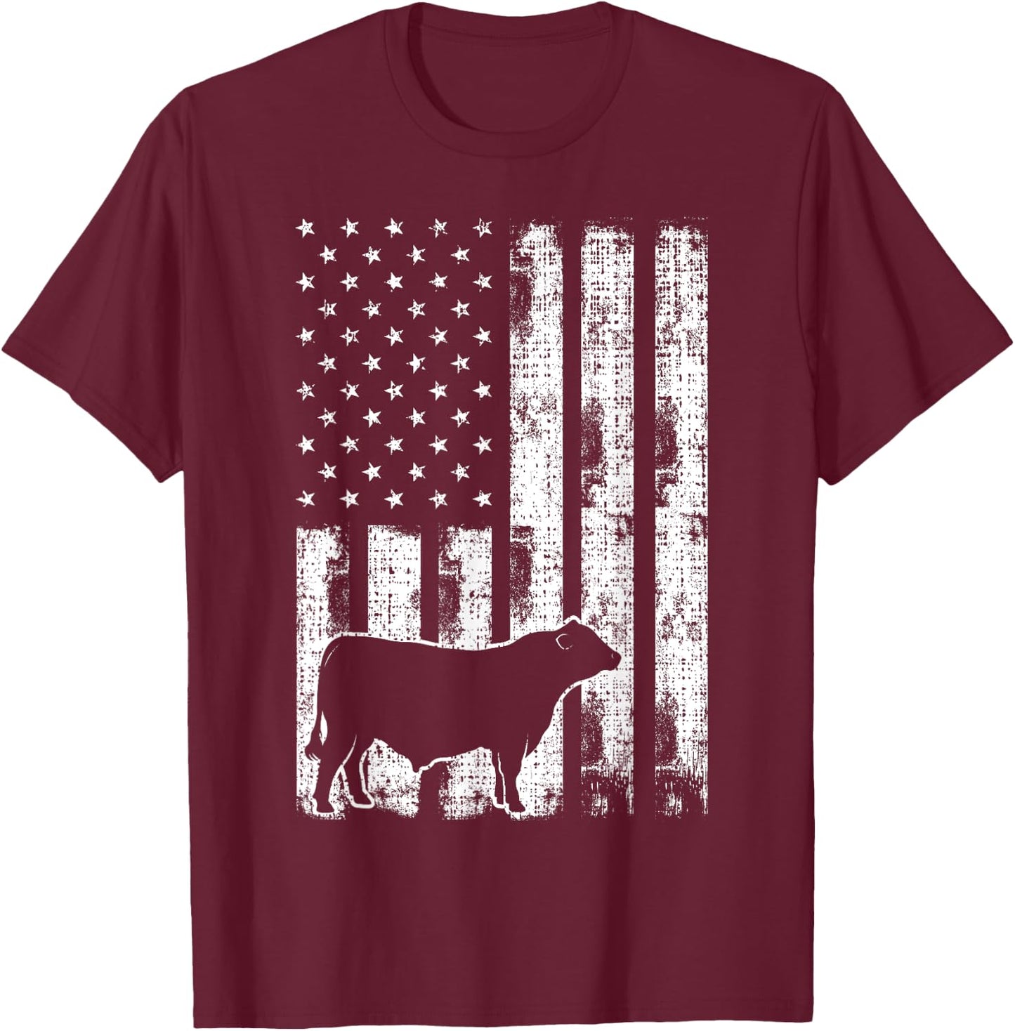 Vintage American Flag - USA Cow Black Angus Rancher T-Shirt - T-Shirt | Maroon