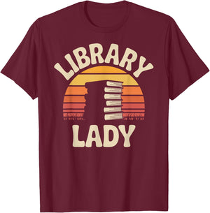 Funny Library Lady Librarian T-Shirt - T-Shirt | Maroon