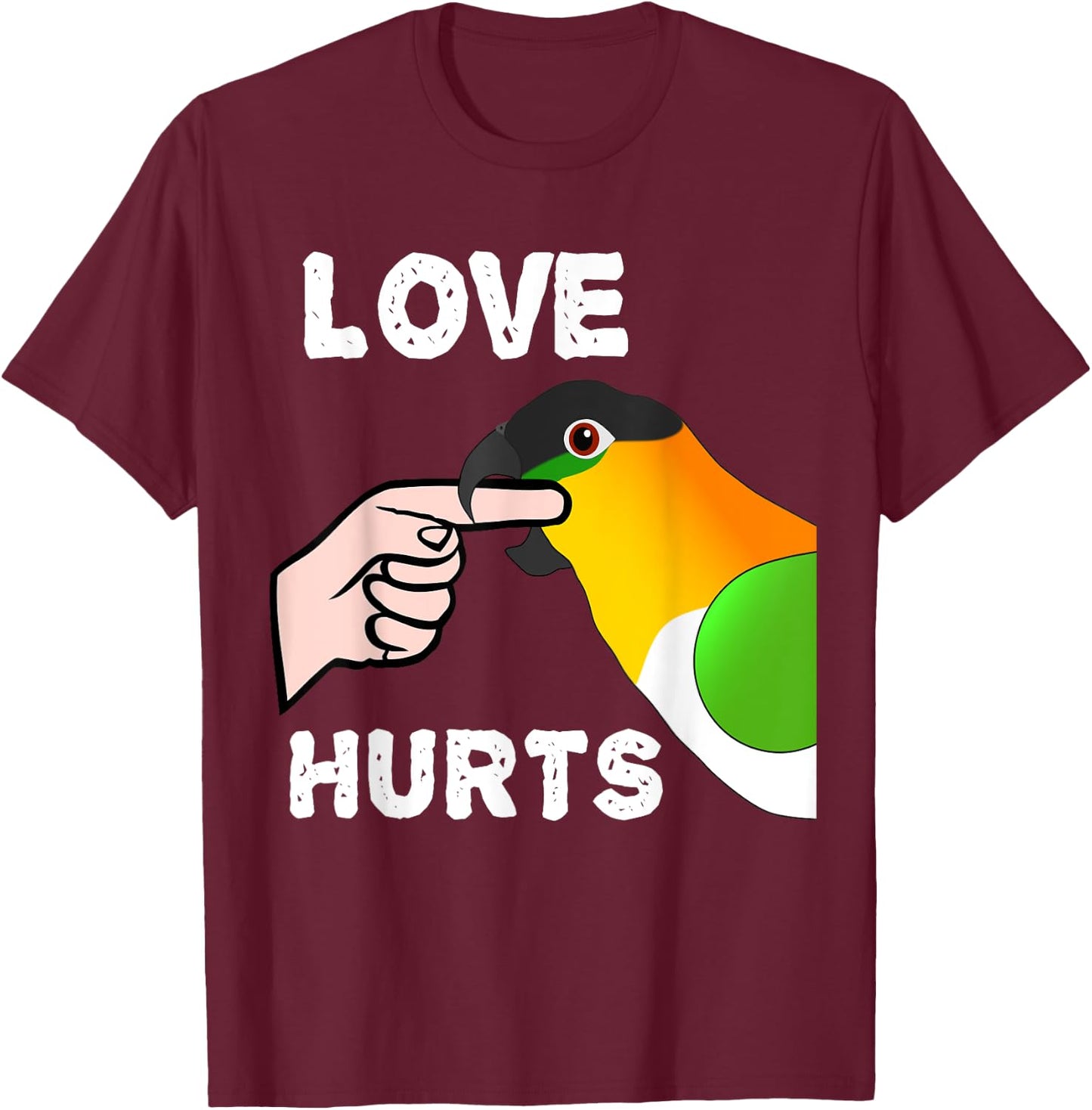 Black Headed Caique Parrot Love Hurts T-Shirt - T-Shirt | Maroon