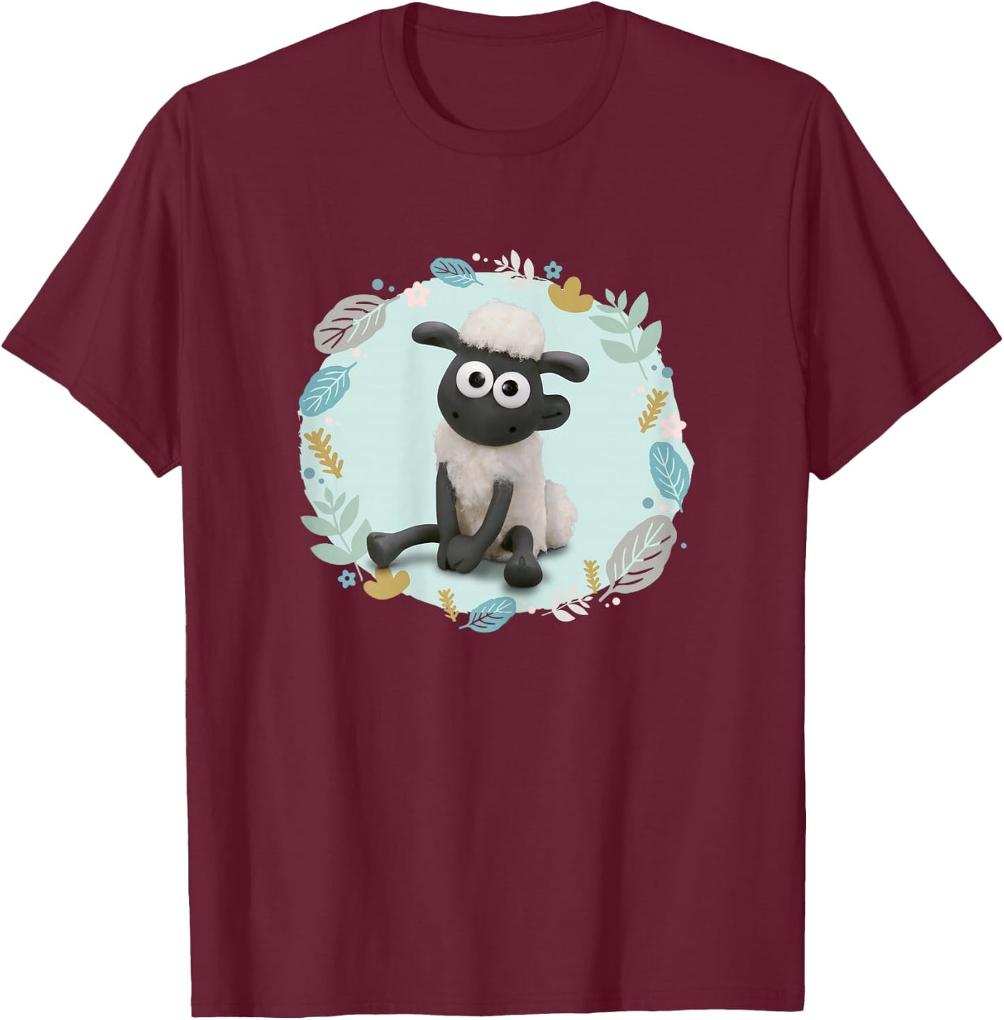 Shaun the Sheep: Baby Shaun in the Leaves T-Shirt - T-Shirt | Maroon