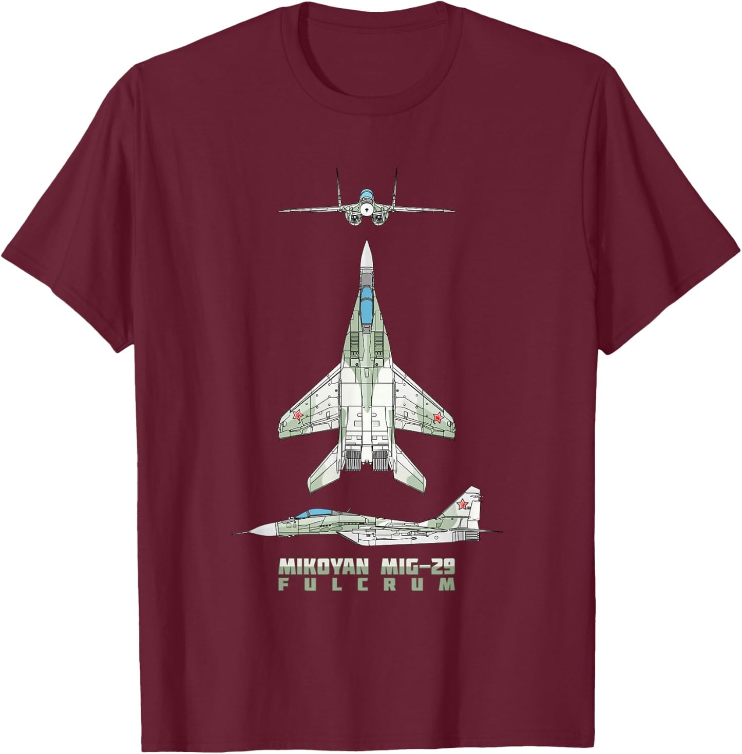 MiG-29 Russian Jet Fighter Plane Diagram T-Shirt - T-Shirt | Maroon