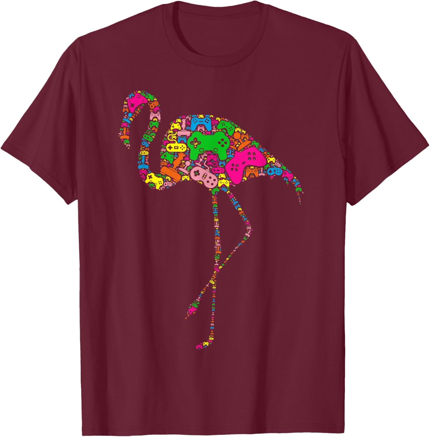 Funny Flamingo Controller for Boy & Girl Gamers - Video Game T-Shirt - T-Shirt | Maroon
