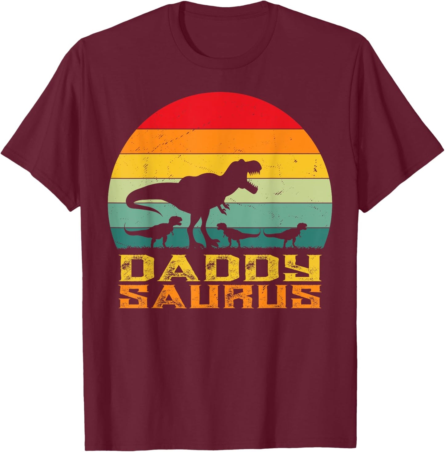 Daddy Saurus T Rex Dinosaur Fathers Day Family Matching dad T-Shirt - T-Shirt | Maroon