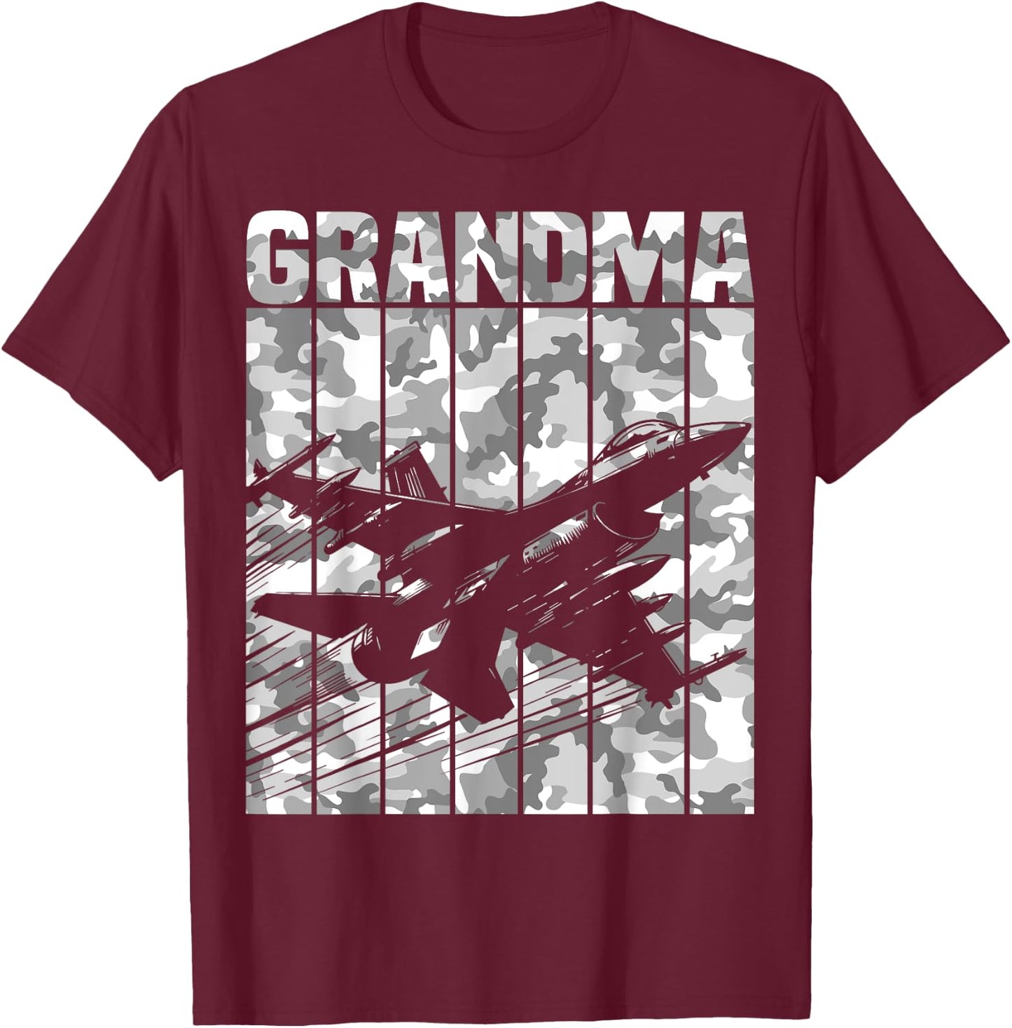 Grandma Matching Family Camo Military Fighter Jet Birthday T-Shirt - T-Shirt | Maroon