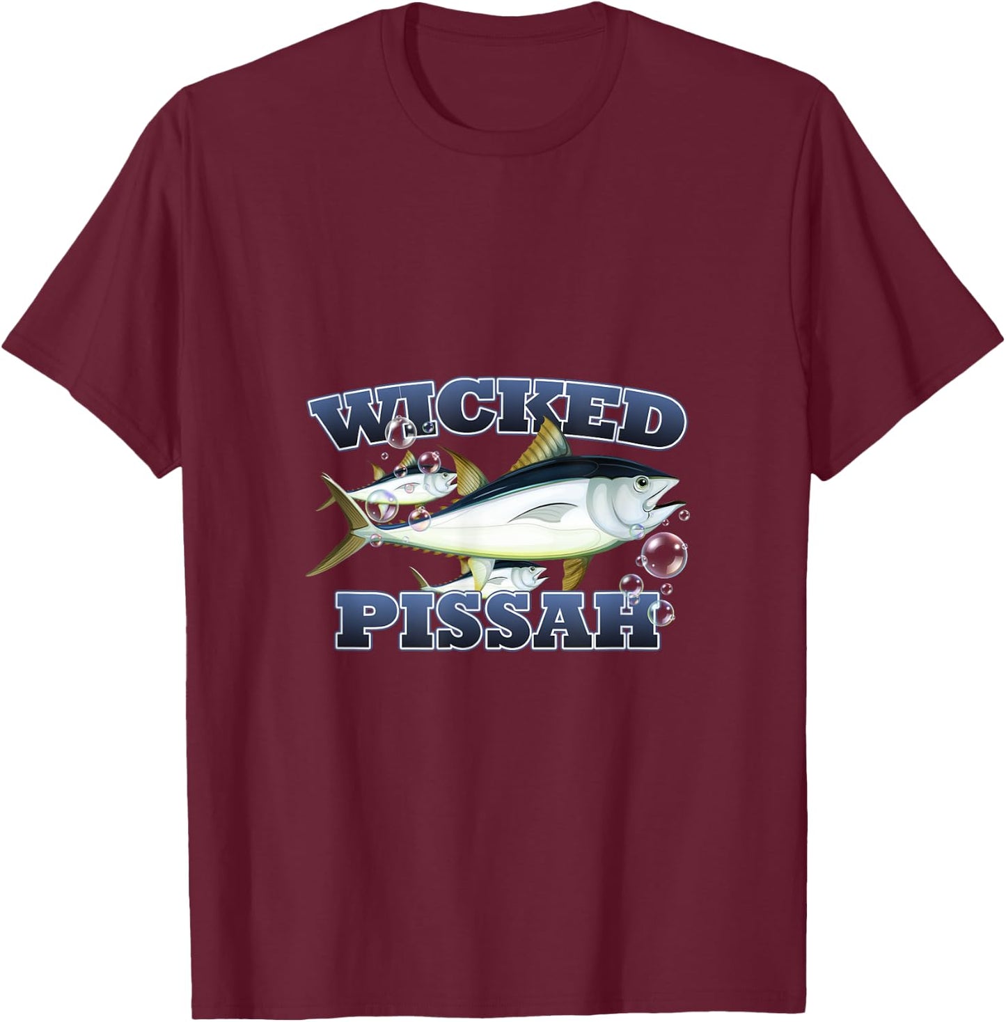 Wicked Pissah Bluefin Tuna Fish Illustration Fishing T-Shirt - T-Shirt | Maroon