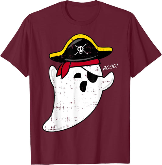 Scary Cute Ghost Pirate Boo Costume Easy Halloween Gifts T-Shirt - T-Shirt | Maroon